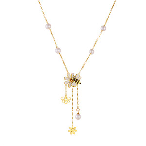 Cartoon Bee Flower Pearl Pendant Tassel Chain Necklace Fashion Jewelry Gift For Women Zinc Alloy N3547 - Product Image 5