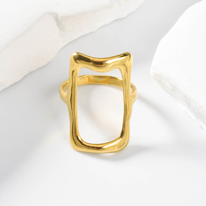 แหวนแต่งงานสแตนเลสสตีลชุบทอง 18K แฟชั่นทันสมัยสำหรับผู้หญิง - Product Image 3