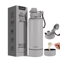 Bouteille d'eau sport moderne en acier inoxydable pour le camping, isolation sous vide à double paroi, capacité 32 oz, compartiment de rangement inférieur 8 oz