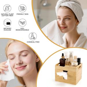 Support pour serviettes <span class=keywords><strong>de</strong></span> visage jetables en bambou, 2 pots en verre à ouverture supérieure, design Art Déco, forme rectangulaire, organisateur <span class=keywords><strong>de</strong></span> soins du visage - Product Image 2