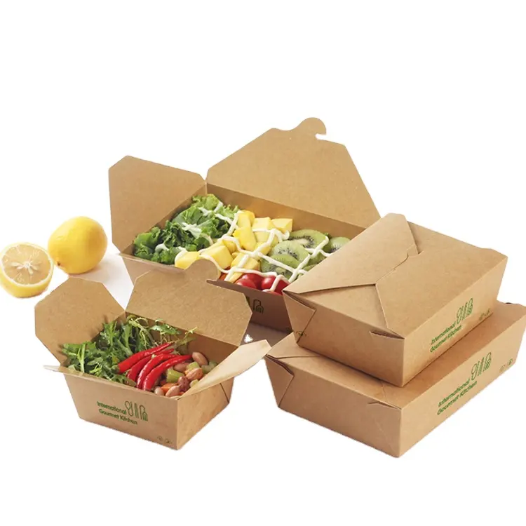 Impresión de logotipo Biodegradable, caja de papel para llevar el almuerzo, con recubrimiento PLA para embalaje de comida rápida, 300 Uds. Por caja de cartón