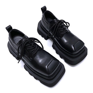 <span class=keywords><strong>Chaussures</strong></span> Derby sophistiquées à bout carré et lacets pour hommes, unisexe, à bout épais, semelle épaisse, rehaussant la taille, style britannique polyvalent, couleur unie - Product Image 2