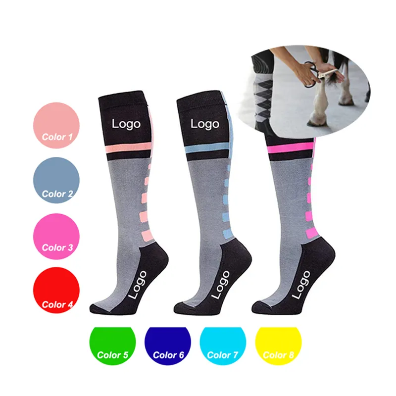 Wholesale Breathable Custom Design Logo Multicolour Unisex Sublimation Knee High Cotton Printing Horse Riding Equestrian Socks