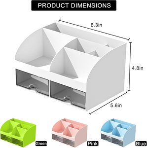 Desk Organizer with 6 Compartments 2 <strong>Drawers</strong> Plastic <strong>Makeup</strong> Organizer Pen Holder for Desktop Storage Desk Organization - Product Image 3