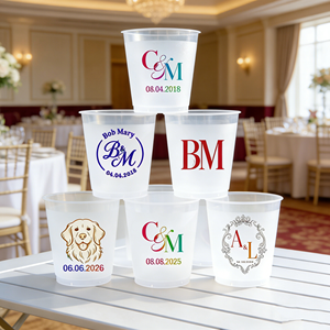 Gobelets givrés personnalisés de 12 oz pour réception de mariage, réutilisables, incassables, en plastique, avec initiales, cadeau de pendaison de crémaillère, monogramme - Product Image 1