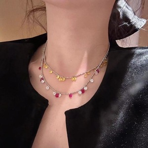 Xiao Fulu S925 Pure Silver Pendant New Chinese Style High Ice White Jade Marrow Necklace with Transparent <b>Glass</b> Collarbone <b>Chain</b> - Product Image 4