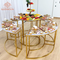 Ensemble de table à dessert ronde en acier inoxydable miroir doré, multi-niveaux, combinable, pour buffet de bonbons de mariage, table de jardin extérieure