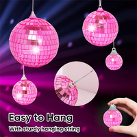 Boule disco suspendue 2CM-100CM en verre rose, cool et amusante, pour fêtes et décorations de Noël - Grande Vente