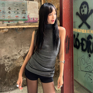 Débardeur en tricot sans manches à col montant pour femme, coupe ajustée, longueur taille, décontracté, mode estivale - Product Image 2