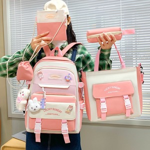 Middle High <b>School</b> & College Female Fashionable Simple Color-Matching Casual Canvas <b>Backpack</b> - Product Image 6