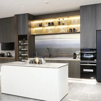 Meubles de cuisine modulaires sur mesure en bois massif avec évier en marbre/granit, design de luxe, résine stratifiée pour quincaillerie, robinet, tiroir et panier