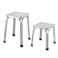 Tabouret rond multifonctionnel en acier inoxydable, à poser au sol, argenté, à quatre pieds, pour restaurant, hôtel, cantine
