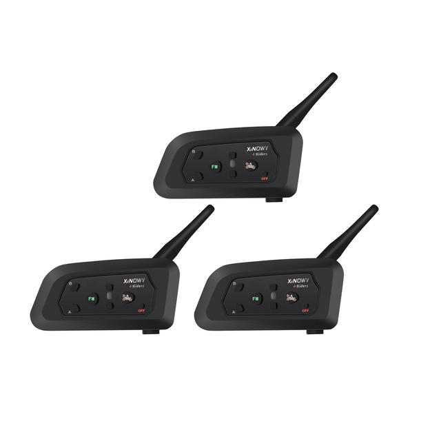 3Pcs XiNOWY V4 Pro Helmet Bluetooth Intercom Headset 1200 Meters 4 Riders Simultaneous Intercom Full-Duplex Intercom Headset