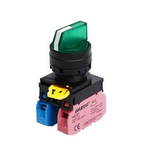 IP65 22mm 2 position illuminated with flat green head led 24v momentary selector rotary switch 1NO+1NC push button