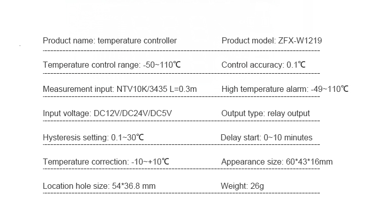 XH-W1219 Dual Display Digital Thermostat High Precision Temperature Control Switch Control Accuracy 0.1(图2)