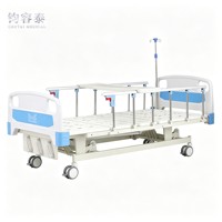 Lit d'hôpital manuel à 3 manivelles avec réglage du dossier, des genouillères et de la hauteur, barrières latérales pliables et poteau porte-perfusion – Vente en gros