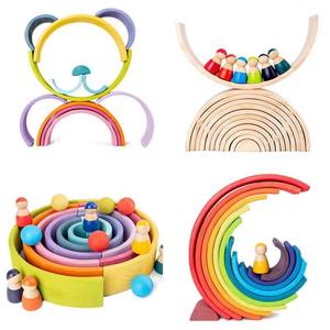 Juegos de bloques de construcción de apilamiento de arcoíris de madera Montessori para niños, juguetes sensoriales apiladores creativos educativos para niños - Product Image 4