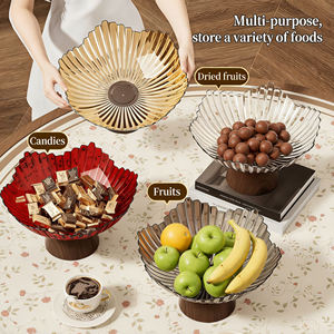 Bol à fruits rayé en cristal de glace de qualité alimentaire pour animaux de compagnie avec support en <span class=keywords><strong>bois</strong></span>, grande capacité, <span class=keywords><strong>plateau</strong></span> pour la décoration intérieure, assiette sur piédestal pour collations - Product Image 4