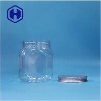 Pot en plastique PET de forme polygonale de 820 ml pour bonbons rocheux, noix, en-cas, aliments en conserve avec couvercle en plastique, étanche, sans BPA, qualité alimentaire