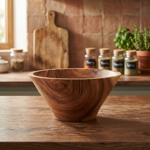 Ensemble de bols à salade décoratifs réutilisables en bois, design classique, écologiques, pour le camping, bols de service de table, en stock chez BS International - Product Image 1