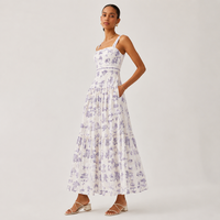 Robe longue à volants imprimée florale personnalisée avec col carré et bretelles spaghetti, poches intégrées – Collection été 2026 – Grande Vente Australie