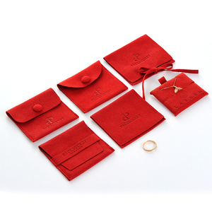 PackSecret Custom Luxury Red Microfiber Jewelry Set <b>Embossed</b> Logo Insert Necklaces Earrings Button Pouch Luxury Bag Display - Product Image 3