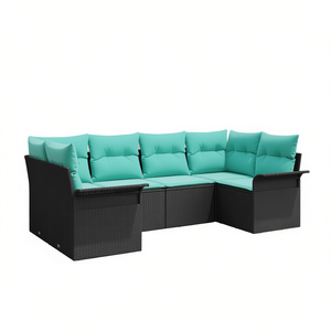 Black Poly <b>Rattan</b> Garden <b>Sofa</b> Set With Cushions 6 Person Outdoor Furniture Contemporary Design - Product Image 1