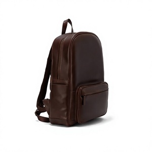 Unisex Genuine Leather Tactical Sports <b>Backpack</b> Solid Brown Zipper Closure Front Pocket Adjustable <b>Strap</b> Durable Polyester - Product Image 3