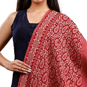 Hijab châle rouge à motif cachemire, imprimé floral, long, respirant, antibactérien, en coton modal, pour usage quotidien féminin - Product Image 2