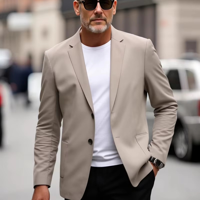 Men's Single-Breasted Formal Business Suits Notched Collar Regular Fit Long Sleeve Breathable Stylish Outerwear