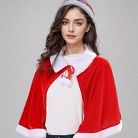 겨울 레드 벨벳 케이프 망토 크리스마스 여성 소녀 숄 파티 의상 드레스 장식 산타클로스 의상 패션