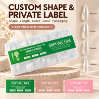 Faux ongles en gel souple, forme cercueil, 600 pièces, transparents, couvrance totale, vente en gros, logo personnalisé OEM pour artistes ongulaires et salons