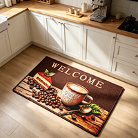 Modern Rectangular Welcome Coffee Cake Print Kitchen Rugs Non Slip PVC Back Water Absorbent Oil-Proof Stain Resistant Washable