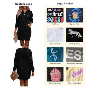 Sudaderas con capucha de estilo largo y cuello abotonado de algodón 100% de peso pesado para mujer de tela con textura de logotipo personalizado, sudaderas con capucha de gran tamaño para mujer - Product Image 3