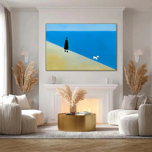 The Companion Minimalist <b>Beach</b> <b>Canvas</b> Print With Wood Frame Modern Wall Art Indoor Decor Seascape Oil Painting Style - Product Image 4