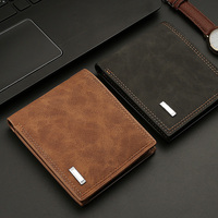 Dompet Kulit PU Anti Air Multifungsi Mini Pria Model Vintage Modis dengan Banyak Slot Kartu dan Penutup Terbuka