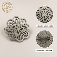 Broche Fleurie Ajourée en Argent pour Femme, Épingle de Revers en Alliage de Zinc 40mm, Décoration pour Manteau et Écharpe, Personnalisation OEM