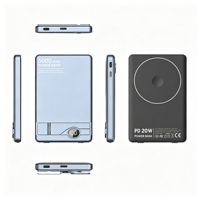 Batterie externe magnétique sans fil à charge rapide 20W 5000mAh/10000mAh, chargeur portable ultra fin en alliage d'aluminium avec écran LED et support