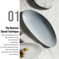 Vajilla de restaurante, platos y platos de Sushi de cerámica japoneses azules largos ovalados únicos, platos de porcelana para servir pescado para Catering