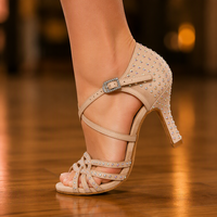 Chaussures de danse latine pour femmes en satin beige avec doublure en coton respirant, nouveau style hiver 2026, chaussures de mariage et de soirée