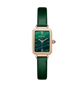 Women Rose Gold Rectangle Quartz <b>Watch</b> Green Dial <b>Black</b> Leather Strap Analog Elegant Fashion Timepiece 26mm - Product Image 4
