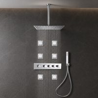 Grande Douche Moderne pour Appartement, Pommeau de Douche Multifonction Encastré, Finition Chrome Poli, Panneau Arrière Doux Effet Pluie, Céramique, Hôtel