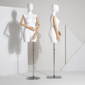 <span class=keywords><strong>Mannequin</strong></span> de couture demi-corps en plastique recouvert de tissu, <span class=keywords><strong>grande</strong></span> <span class=keywords><strong>taille</strong></span>, pour vêtements de femmes rondes, avec bras en bois - Product Image 2