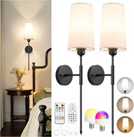 Lampe murale moderne nordique avec commande tactile pour salon, abat-jour en tissu coloré, lampe murale sans fil rechargeable à intensité variable