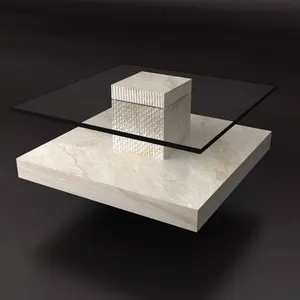 murah meja putih Suppliers-Meja Kopi Marmer Putih Murah Top Kaca Desain