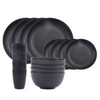 Ensemble de vaisselle écologique en paille de blé personnalisé, assiette noire, cuillère, tasse, bols, couverts pour mariages, maisons, hôtels et restaurants