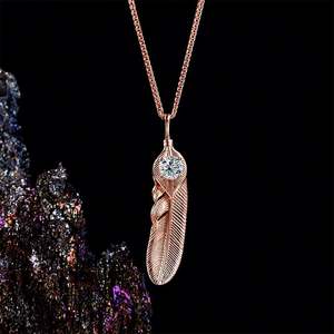 Collier en argent sterling S925 avec moissanite, collier tendance avec pendentif en forme de plume - Product Image 5