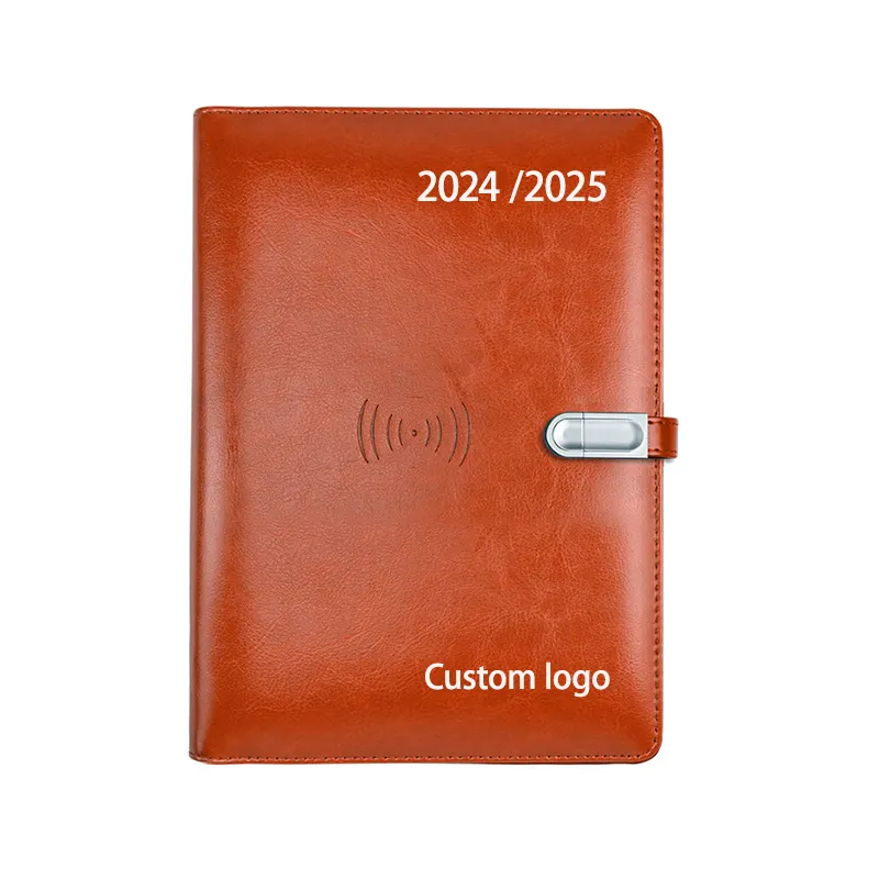 Promoção da empresa presente carregamento sem fio pu notebooks a5 carteiras caderno personalizado com carregador portátil