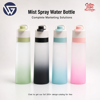 Bouteille d'eau en plastique de 650 ml avec logo personnalisé, vaporisateur, poignée et couvercle, pour le sport, les activités de plein air, les cadeaux d'entreprise, vente en gros
