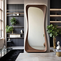 Miroir sur pied moderne en verre trempé Wabi Sabi, irrégulier, en bois massif antique, miroir de dressing, miroir pleine longueur pour salon